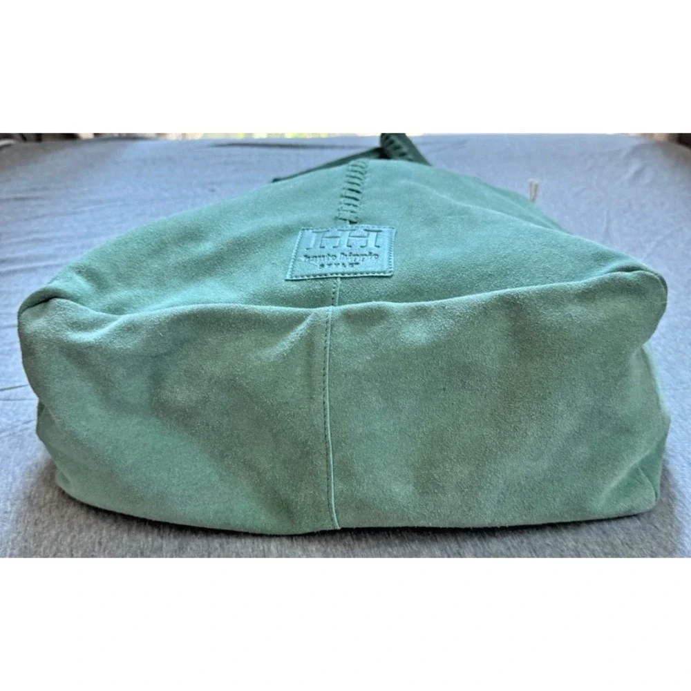 Haute Hippie Style Festival Suede Hobo Bag Green Braided Details Interior Pouch
